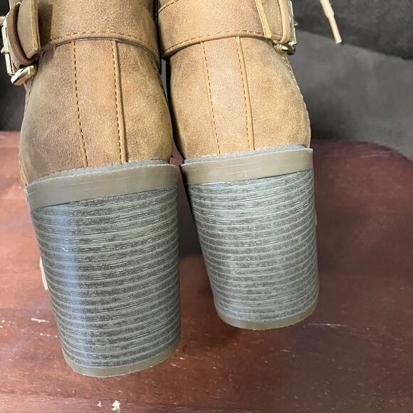 G by Guess Jayden Combat boot Tan Womens 9m Block‎ Heel Zipper Buckle - Picture 5 of 12